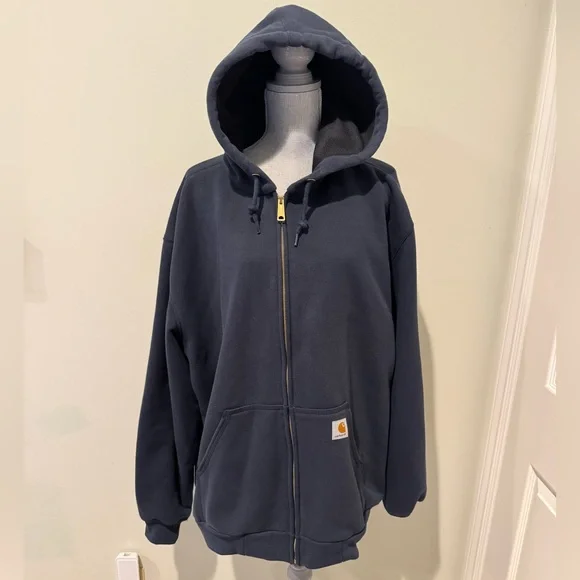 Carhartt Rain Defender Loose Fit Midweight Thermal-lined Full-Zip Hoodie Navy - Picture 2 of 7